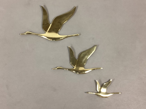 Image 1 of Decorazione da parete in ottone vintage con oche e anatre, anni Settanta