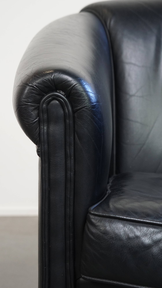 Image 1 of Black Beef Leather Club Chair in English Style