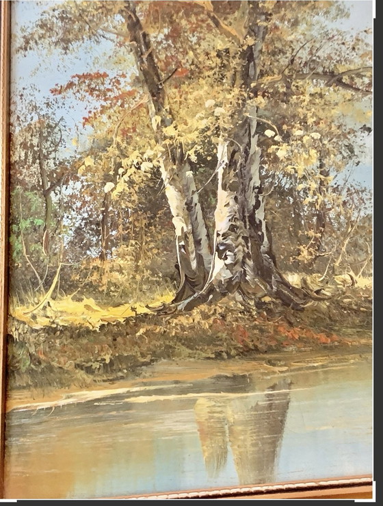 Paesaggio autunnale - anni '50/'60 - firmato – Dipinti e disegni, Tela, Legno (photo 8 of 10)