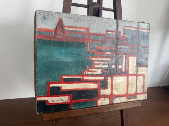 Abstract Oil Painting on Canvas, 1956, Signed Hervoët – Paintings & Drawings, Wood (photo 6 of 7)