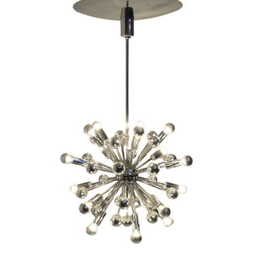 Vintage - Plafondlamp Chandelier - Model Sputnik (XL) - Space age design / pop art - Volledig chroom - Nog maar één beschikbaar!