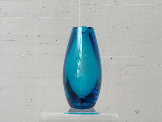 Image 1 of Sarner Cristal glass vase, blue tinted studio glass, Switzerland 1970s