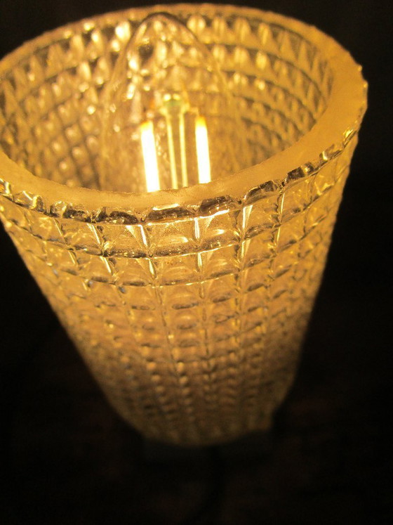 Image 1 of Bellissima lampada da comodino vintage - anni '60/'70 - Verde con rilievo in vetro