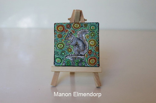 Dipinto unico dipinto a mano con asino e scoiattolo