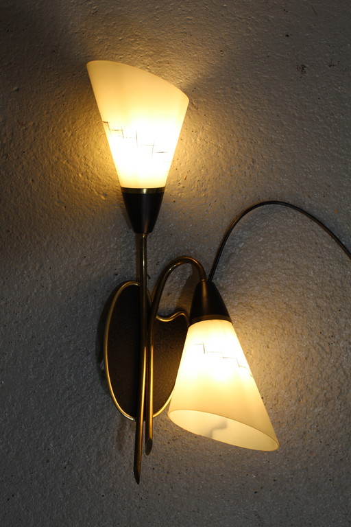 Vintage Wandlampe - 1950er, Messing, Glas