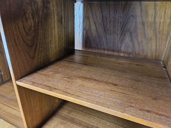Image 1 of 1960s teak floor/sky bookcase with shelves and compartment