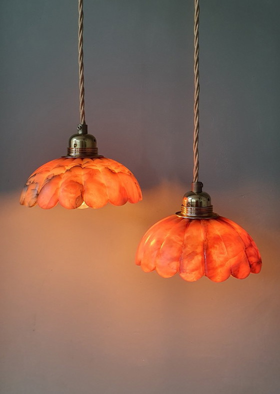 Set de Suspensions Vintage en Marbre Marron, Rouge, Ambre – Marble, Metal (photo 2 of 23)