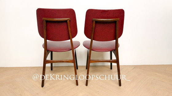2x Vintage Rood Leren Eetkamerstoelen – Wood, Leather (photo 3 of 5)