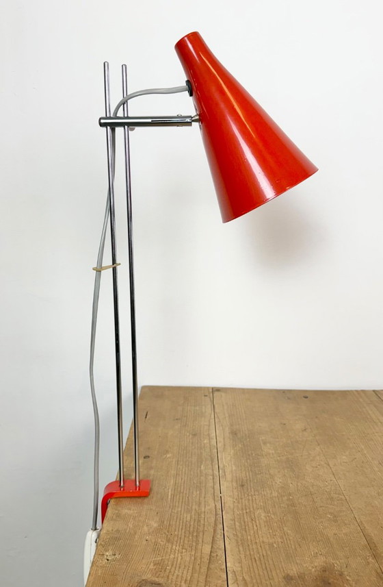 Vintage Red Table Lamp by Josef Hůrka for Lidokov, 1960s – Iron, Chrome (photo 13 of 21)
