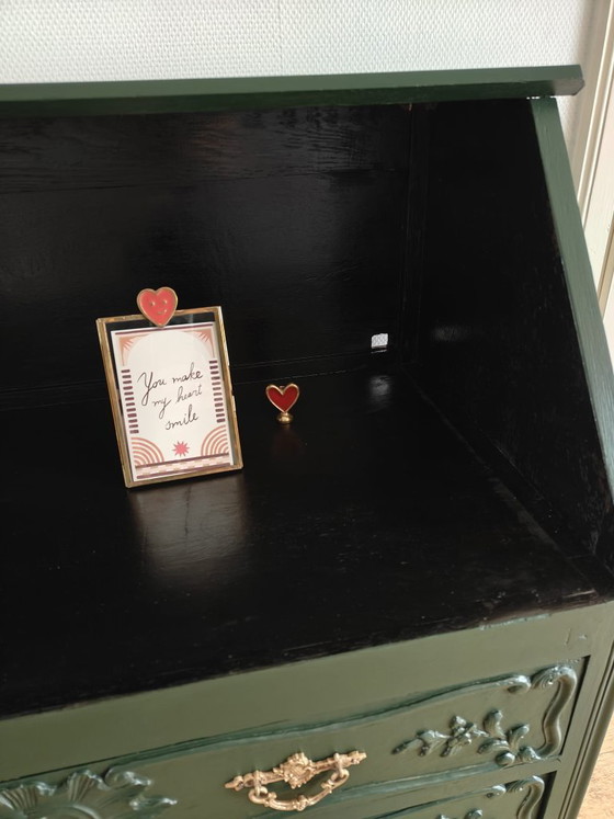 Image 1 of Vintage green secretary cabinet with gold fittings / desk