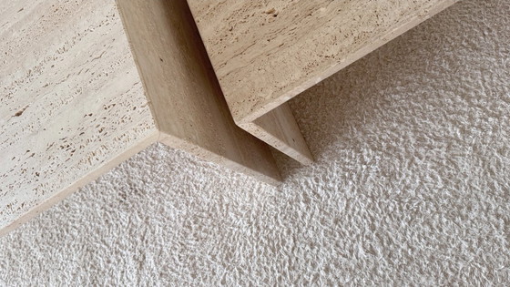 Image 1 of Set of 2 travertine side tables - Design natural stone tables in minimalist style