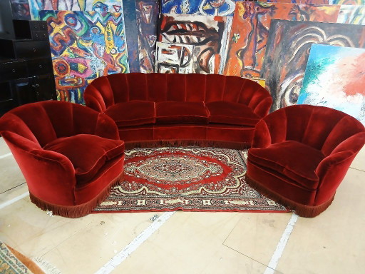 Conjunto de sala de estar estilo Gio Ponti con diseño de concha