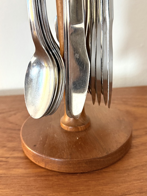 Image 1 of Vintage Danish teak spindle pantry cutlery '60