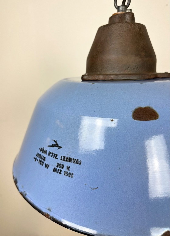 Image 1 of Industrial Blue Enamel and Cast Iron Pendant Light, 1960s