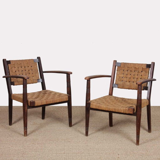 Pair of rope armchairs in the Audoux and Minet style, 1950