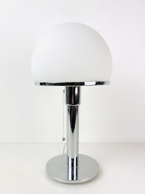 Image 1 of Lampe de table champignon chromée Art Déco, style spatial, Bauhaus