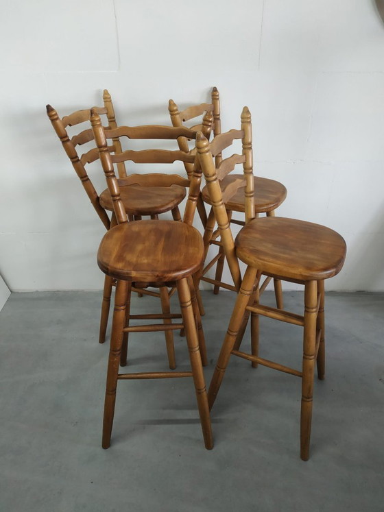 Image 1 of Set Van 4 Jaren Vintage 70 'Farmhouse Style' of Brutalist Style Barkrukken