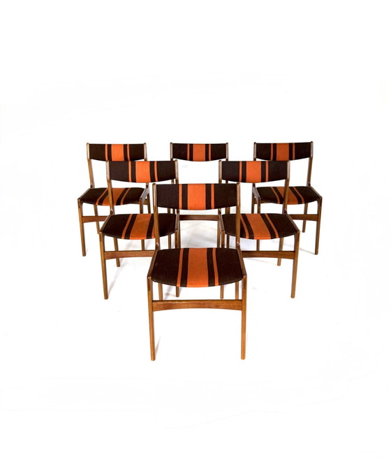 6 Vintage Dining Chairs, Erik Buch ‘60 – Wood, Textile (photo 15 of 15)
