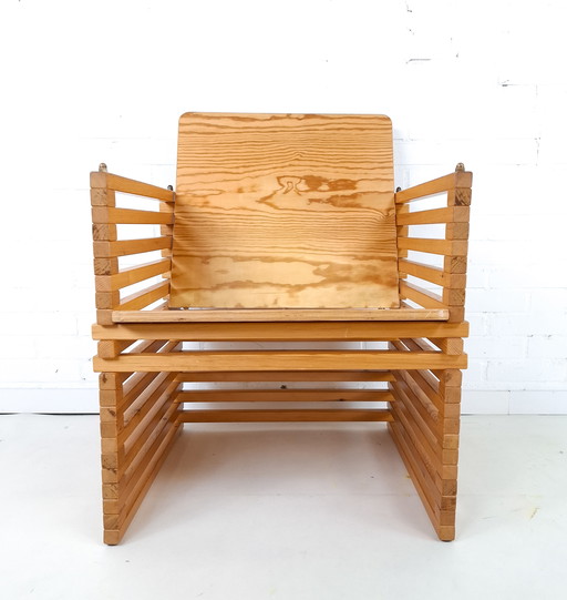 Vintage slatted armchair 70s/80s wood