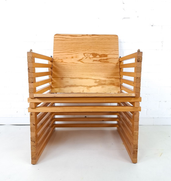 Image 1 of Vintage slatted armchair 70s/80s wood