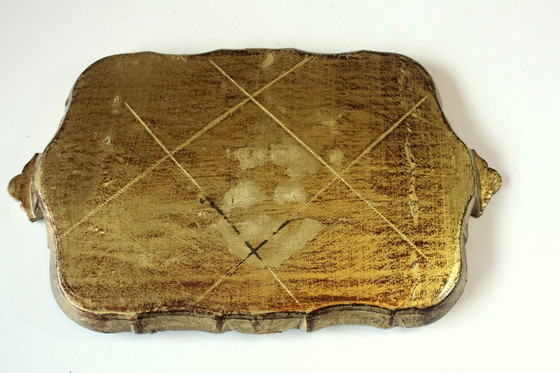 Image 1 of Piccolo vassoio fiorentino, legno, oro/rosa con accenti blu - vintage