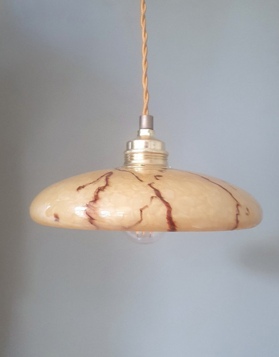 Image 1 of Suspension vintage - verre opalin - abat-jour marbré