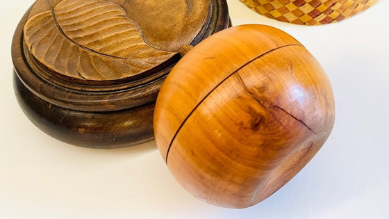 Image 1 of 3 boites bois et paille vintage