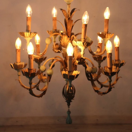Lustre en bois laqué et fer, 12 ampoules, Italie, début du XXe siècle – Wood (photo 3 of 13)