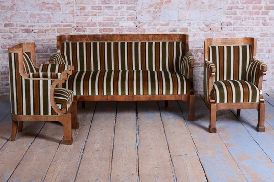 Set Zona salotto Biedermeier restaurato, Noce, Rivestito, Austria, anni 1830 – Velluto, Legno (photo 11 of 15)