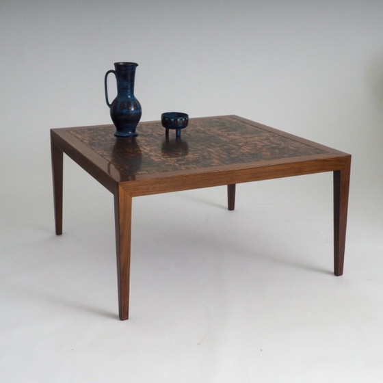 Image 1 of Mid-Century Modern salontafel van teakhout en koper van Severin Hansen