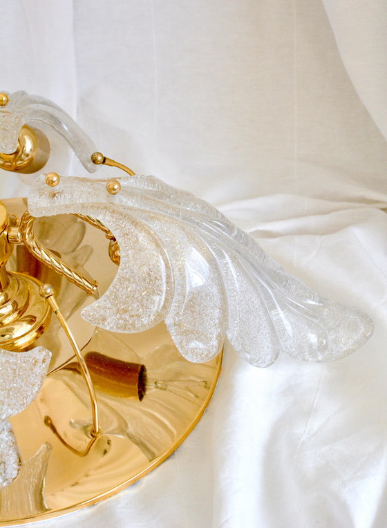 Carl Fagerlund Plafoniera Foglie Vetro Murano, Ottone, 4 Luci, Anni '70 – Plafoniere, Murano Glass, Brass (photo 3 of 10)