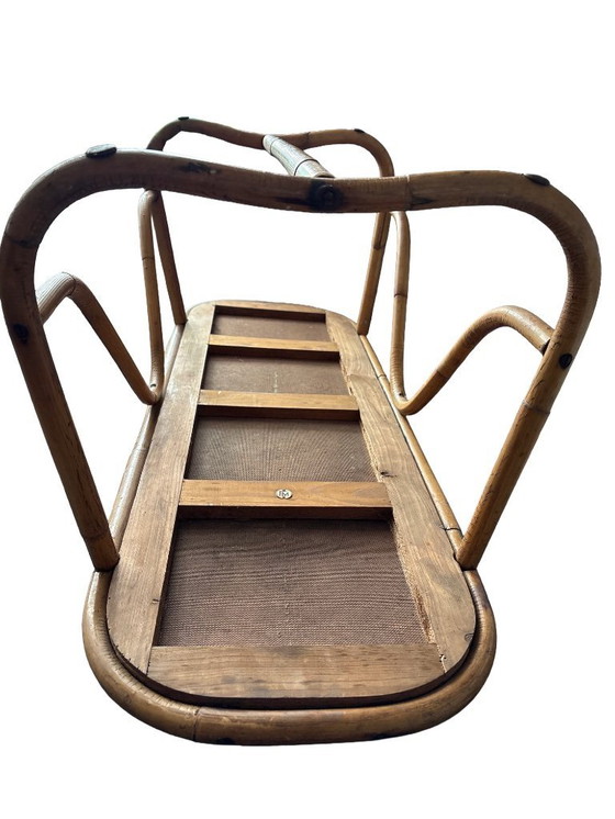 Image 1 of Vintage Bamboo Coffee Table with Black Plastic Top