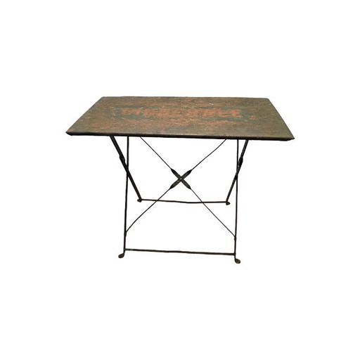 Old French metal bistro folding table, first half of the 20th century