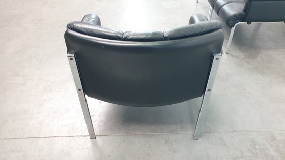 Image 1 of 3x Girsberger leather Eurochairs, Hans Eichenberger modular vintage 70s lounge