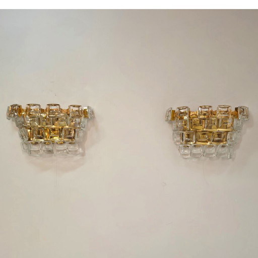 Set of 2 Palwa wall lamps, brass & crystal glass, brutalist, mid-century 60s – wandlampen (photo 2 of 6)