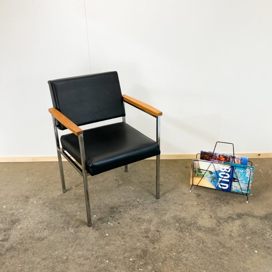 Image 1 of Poltrona di Fröscher KG, acciaio inossidabile, rovere e similpelle, anni '70