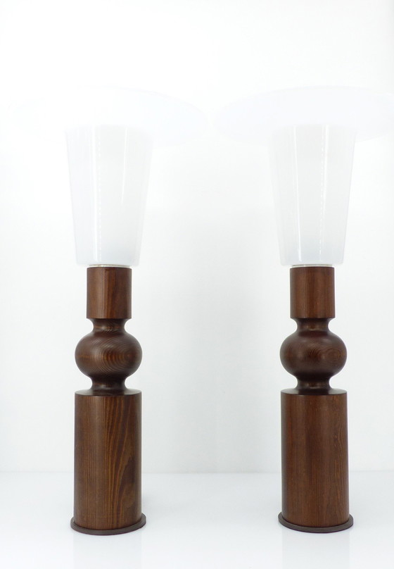 Image 1 of Paire de Lampes de Table Scandinaves en Pin par Uno Kristiansson pour Luxus, Suède, Circa 1965