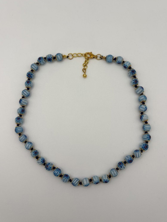 Image 1 of Collar de cristal de Murano azul claro con murrina - 44 cm