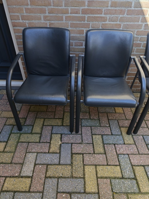 4 Leolux Cimaronne Sedie da pranzo in pelle grigia – eetkamerstoelen, Leather, Metal (photo 2 of 14)