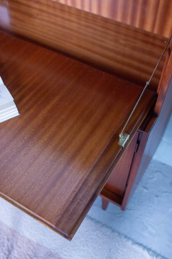 Image 1 of Vintage teakhouten secretaire, hoge kast, dressoir, dressoir, midden 20e eeuw