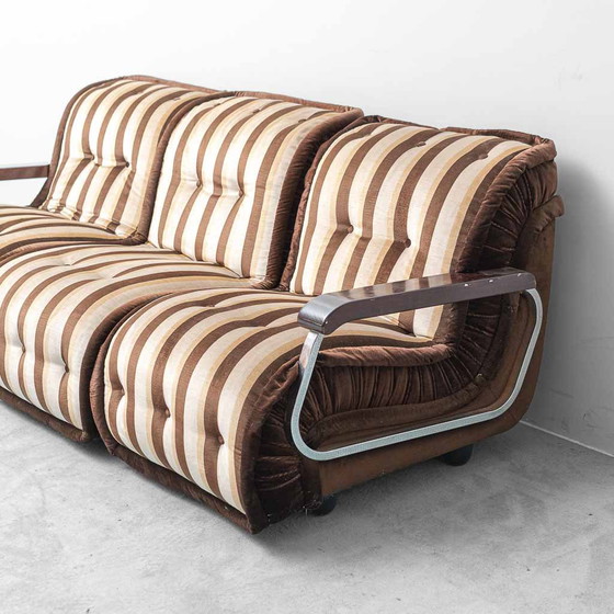 Divano modulare vintage Malga a 3 posti in tessuto a righe – Anni '70 – Sofà, Wood, Metal, Italian Design (photo 2 of 13)