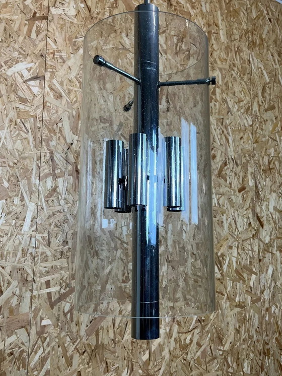 Image 1 of Lampadario anni &#39;60-&#39;70, enorme lampadario a sospensione in vetro Limburg e design cromato