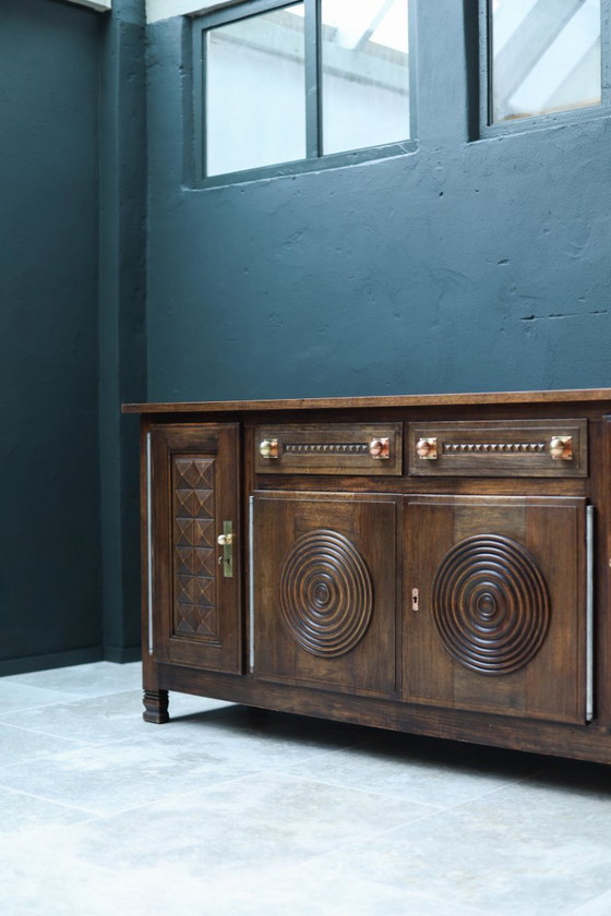 Image 1 of Charles Dudouyt Oak Credenza - 1950s French Mid-Century Modern Furniture
