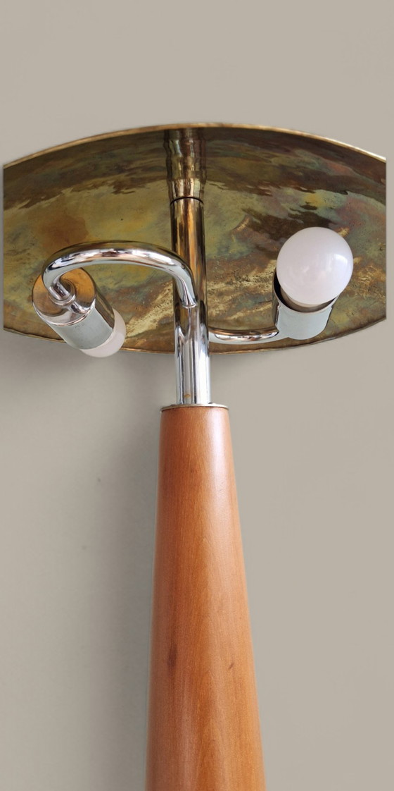 Image 1 of Lampada da tavolo vintage in legno e metallo – Design modernista, anni '50