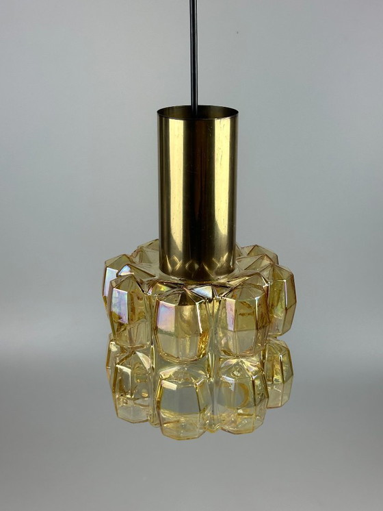 Image 1 of Lampada da soffitto anni '60-'70 Glashütte Limburg Germania vetro e ottone Space Age