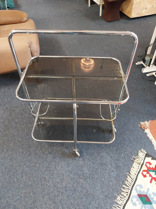 1 carrello bar Art Deco, cromato e a gas. Pieghevole.