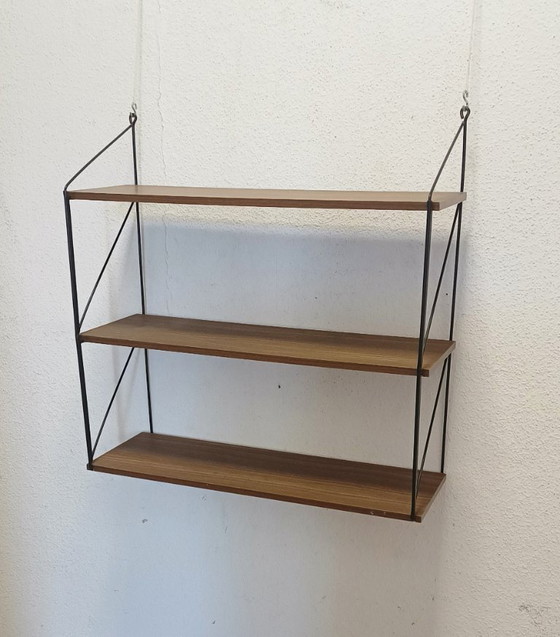 Vintage wandrek met drie planken – Wandkast, Metal, Wood (photo 4 of 9)