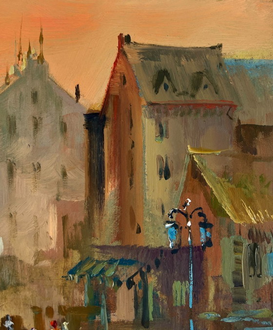 Image 1 of Original Oil Painting Evening City Landscape Venice romantic sunset