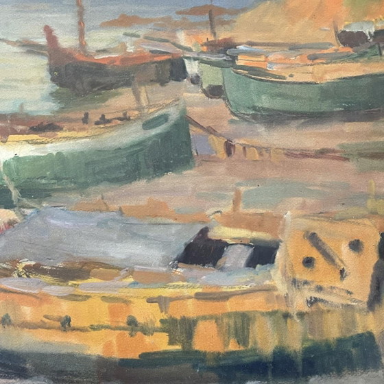 Jules Van De Leene, Stranded Boats, Gouache, 1920s – Paintings & Drawings (photo 6 of 12)