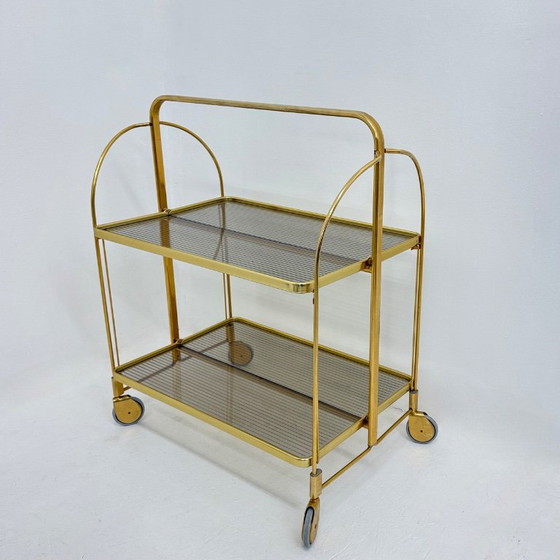 Servierwagen aus Messing und geriffeltem Glas, Metall, Gold, Vintage (Foto 9 von 15)